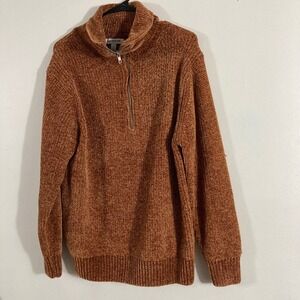 Urban Outfitters Chenille Sweater Men Small Rust Brown Quarter Zip Knit